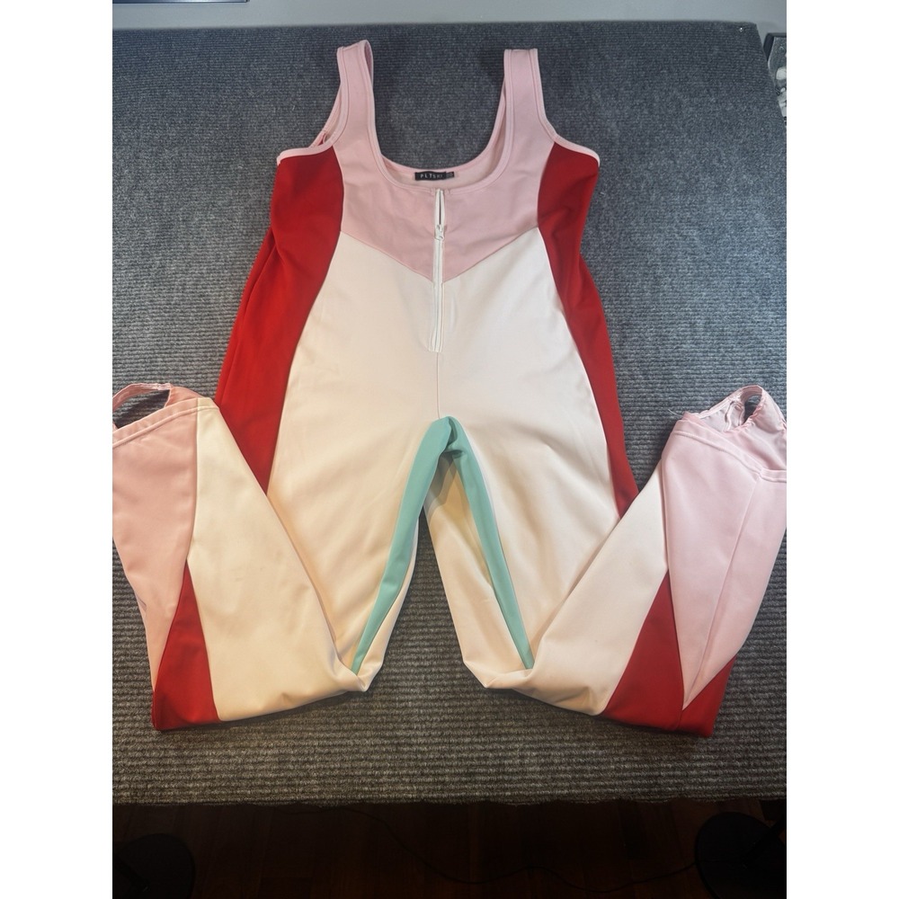 PrettyLittleThing Pink, Red & Mint Panelled Jumpsuit